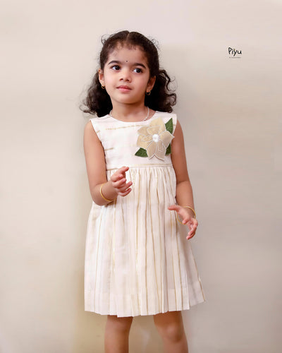 Kerala Cotton Lurex Flared Frock | Gold Applique
