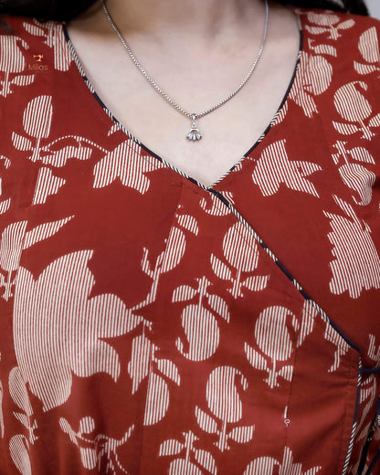 Wrap Kurti in South Cotton with Handmade Bead & Mirror Work-Brick Red