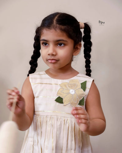 Kerala Cotton Lurex Flared Frock | Gold Applique