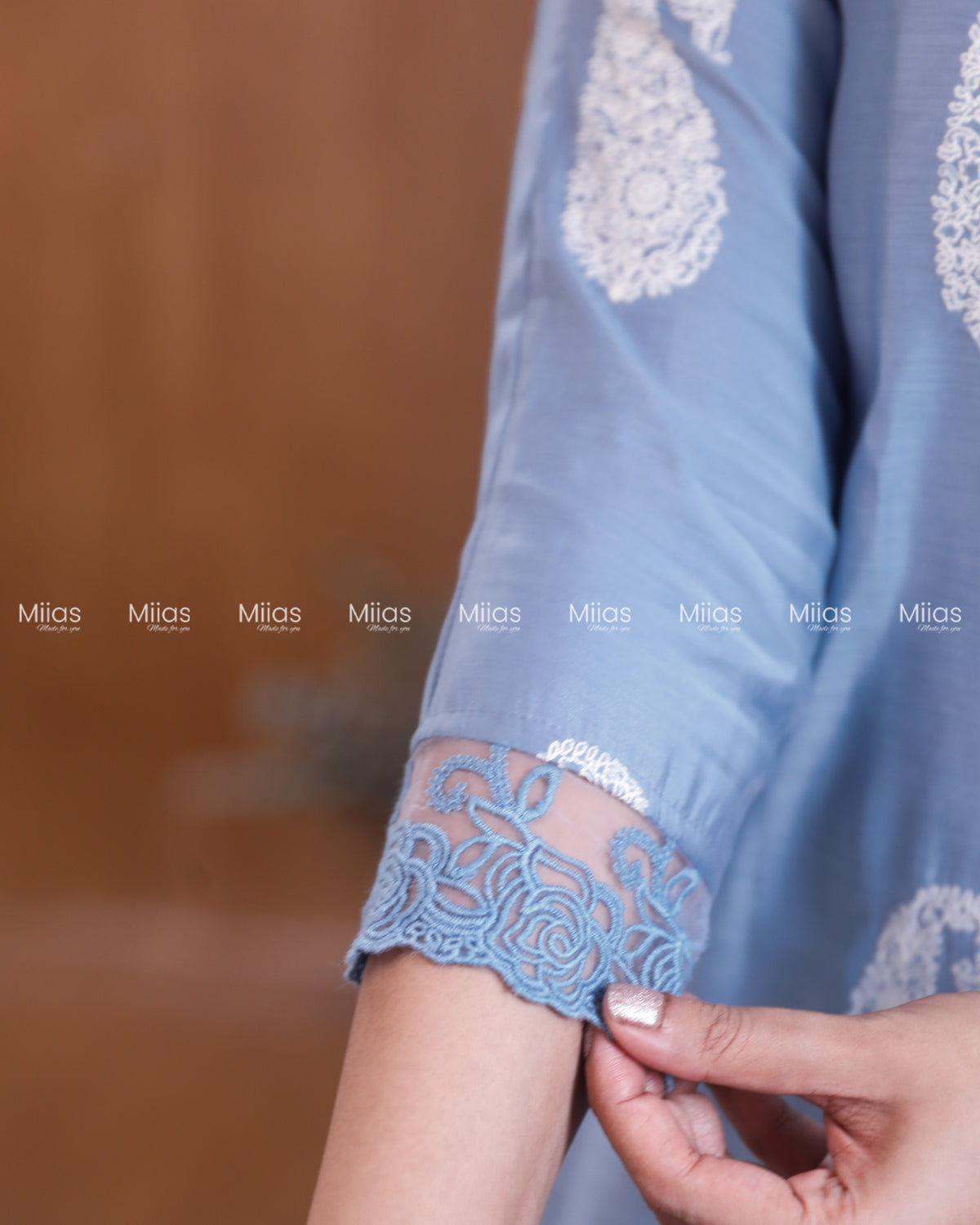 Mul Chanderi Dress Kurti | Box Pleats + Lace + Lined | Dusty Blue