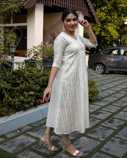 Lurex Kora Cotton Kurthi with Smocking & Pleats