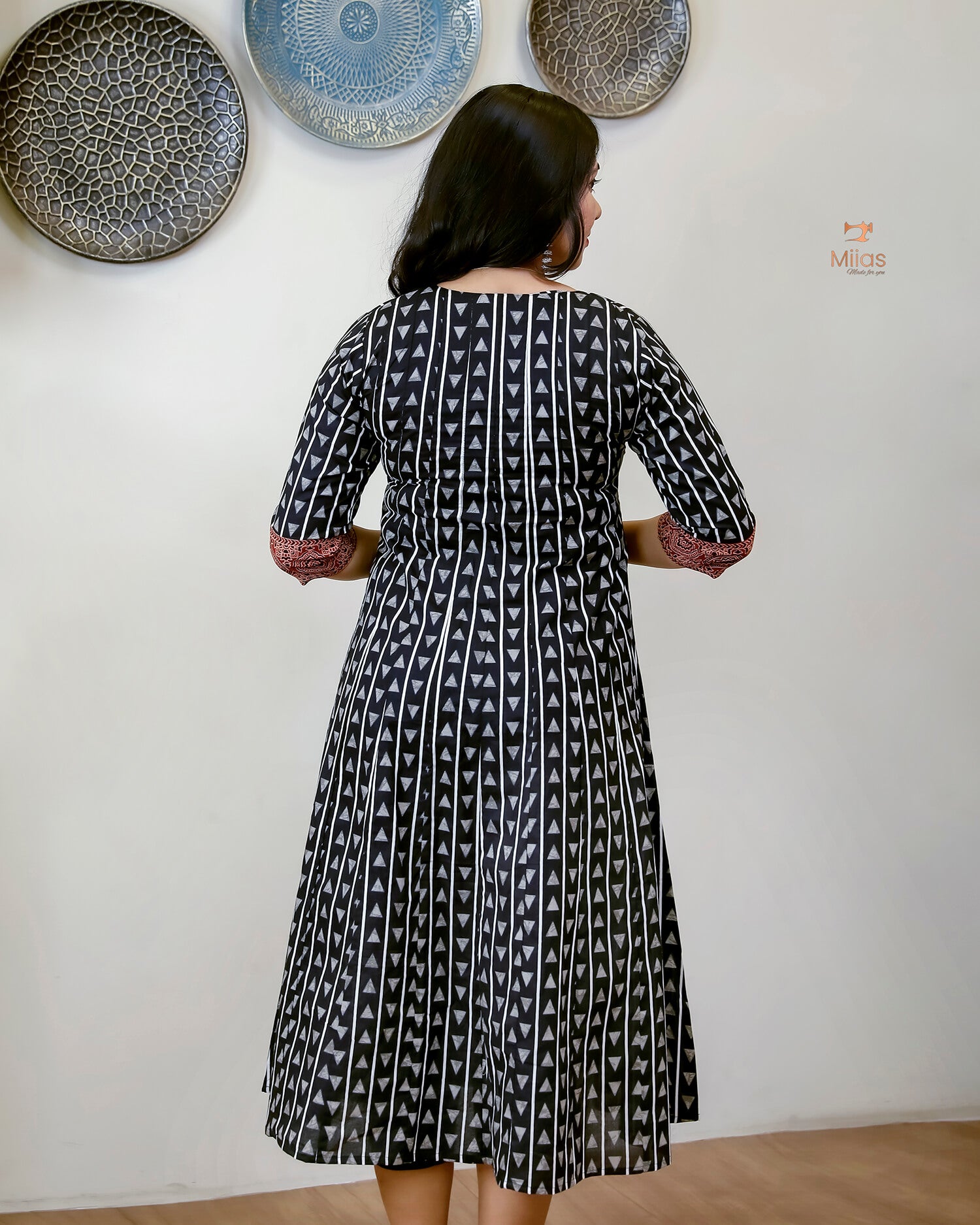 Ajrakh Print Cotton Kurti - Bead and Mirror Work