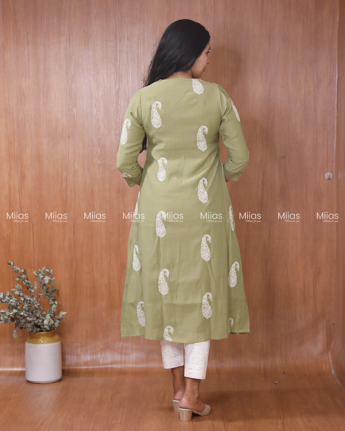 Mul Chanderi Dress Kurti | Box Pleats + Lace + Lined | Sage Green