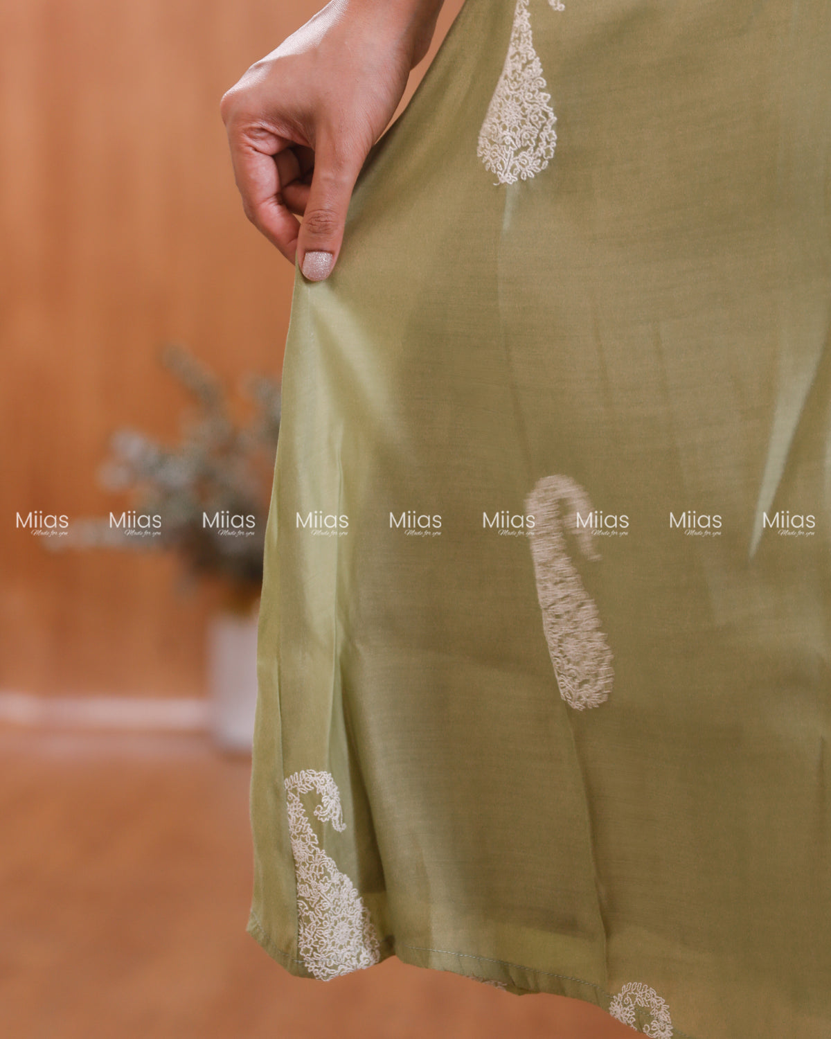 Mul Chanderi Dress Kurti | Box Pleats + Lace + Lined | Sage Green