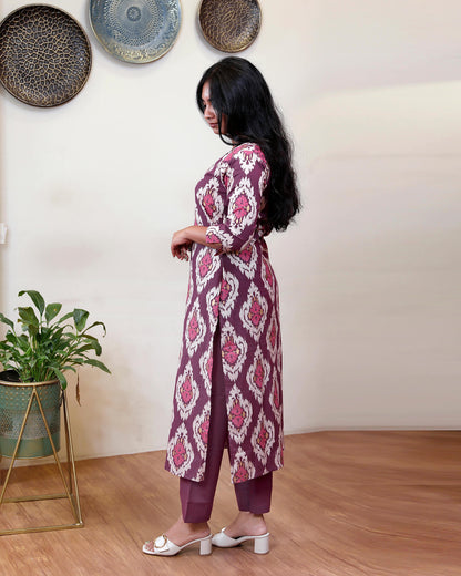 Mirror & Foil-Touch Cotton Co-ord Set – Stylish & Comfortable-Maroon