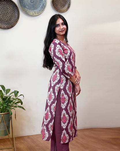 Mirror & Foil-Touch Cotton Co-ord Set – Stylish & Comfortable-Maroon