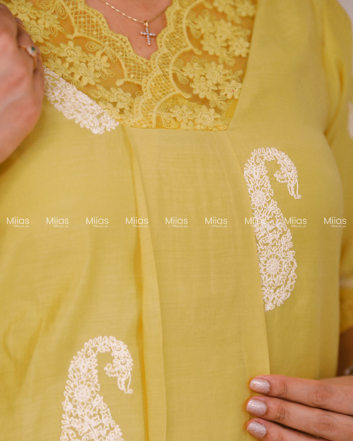 Mul Chanderi Dress Kurti | Box Pleats + Lace + Lined | Yellow