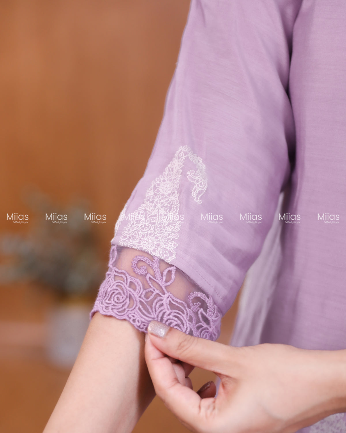 Mul Chanderi Dress Kurti | Inverted Pleats + Lace Accents| Light Lavender