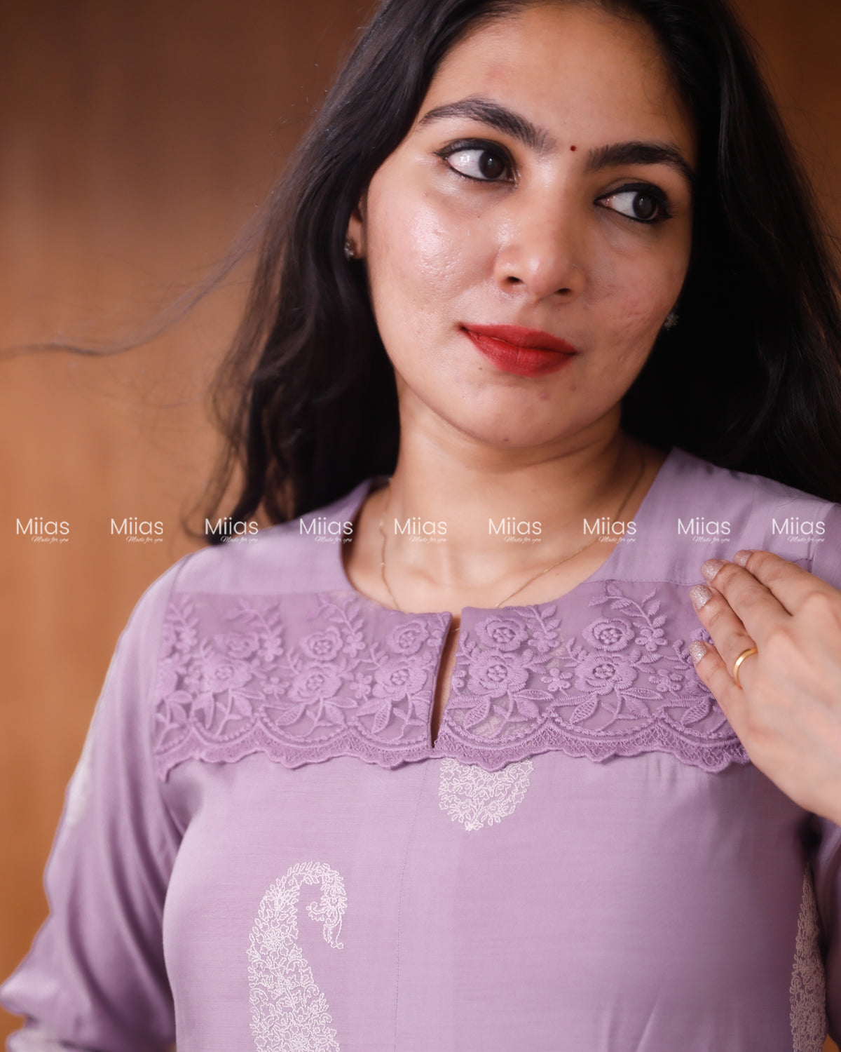 Mul Chanderi Dress Kurti | Inverted Pleats + Lace Accents| Light Lavender