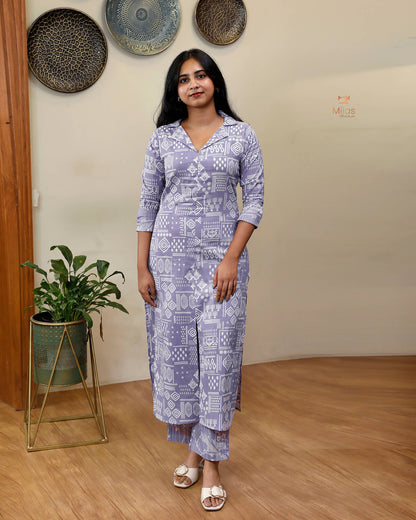 Printed South Cotton Top –with Sequin Detail & Slit Design