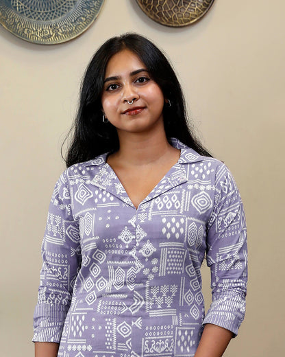 Printed South Cotton Top –with Sequin Detail & Slit Design