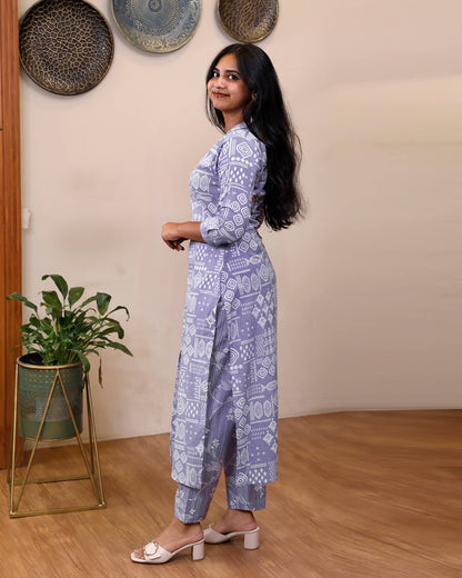 Printed South Cotton Top –with Sequin Detail & Slit Design