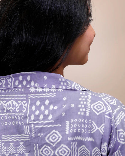 Printed South Cotton Top –with Sequin Detail & Slit Design