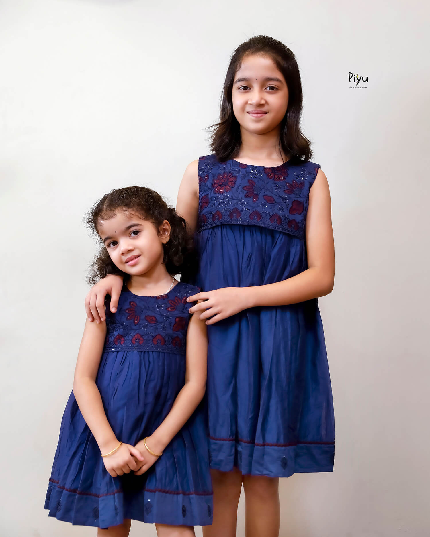 Mul Chanderi Frock | Tonal Applique Yoke, Lace Hem | Blue