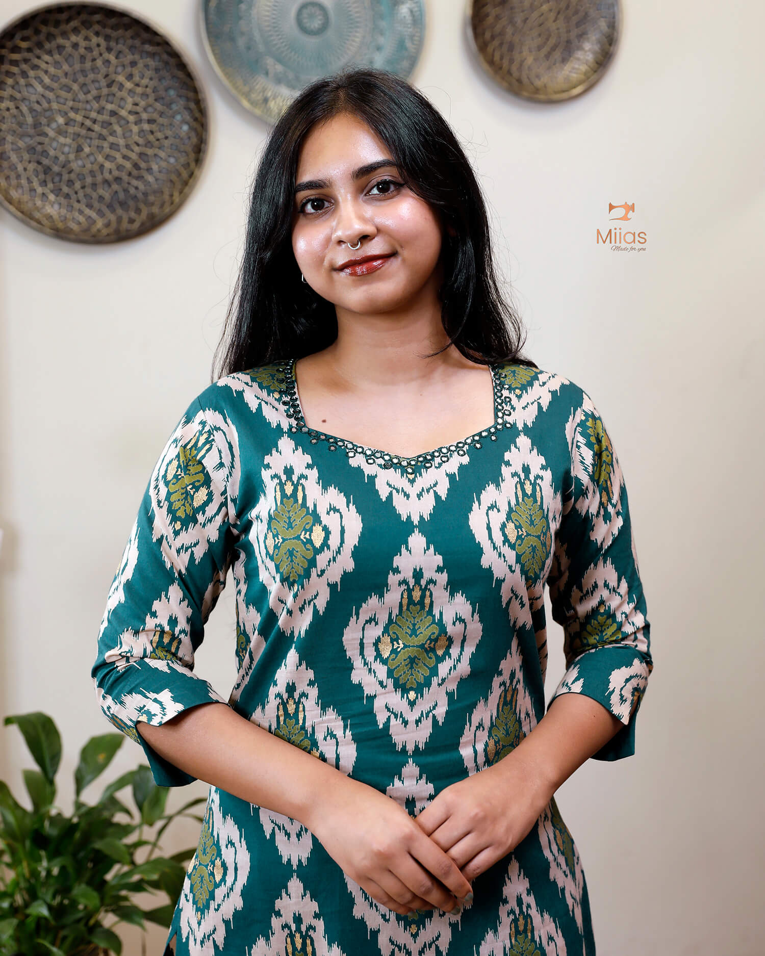 Mirror & Foil-Touch Cotton Co-ord Set – Stylish & Comfortable-Green