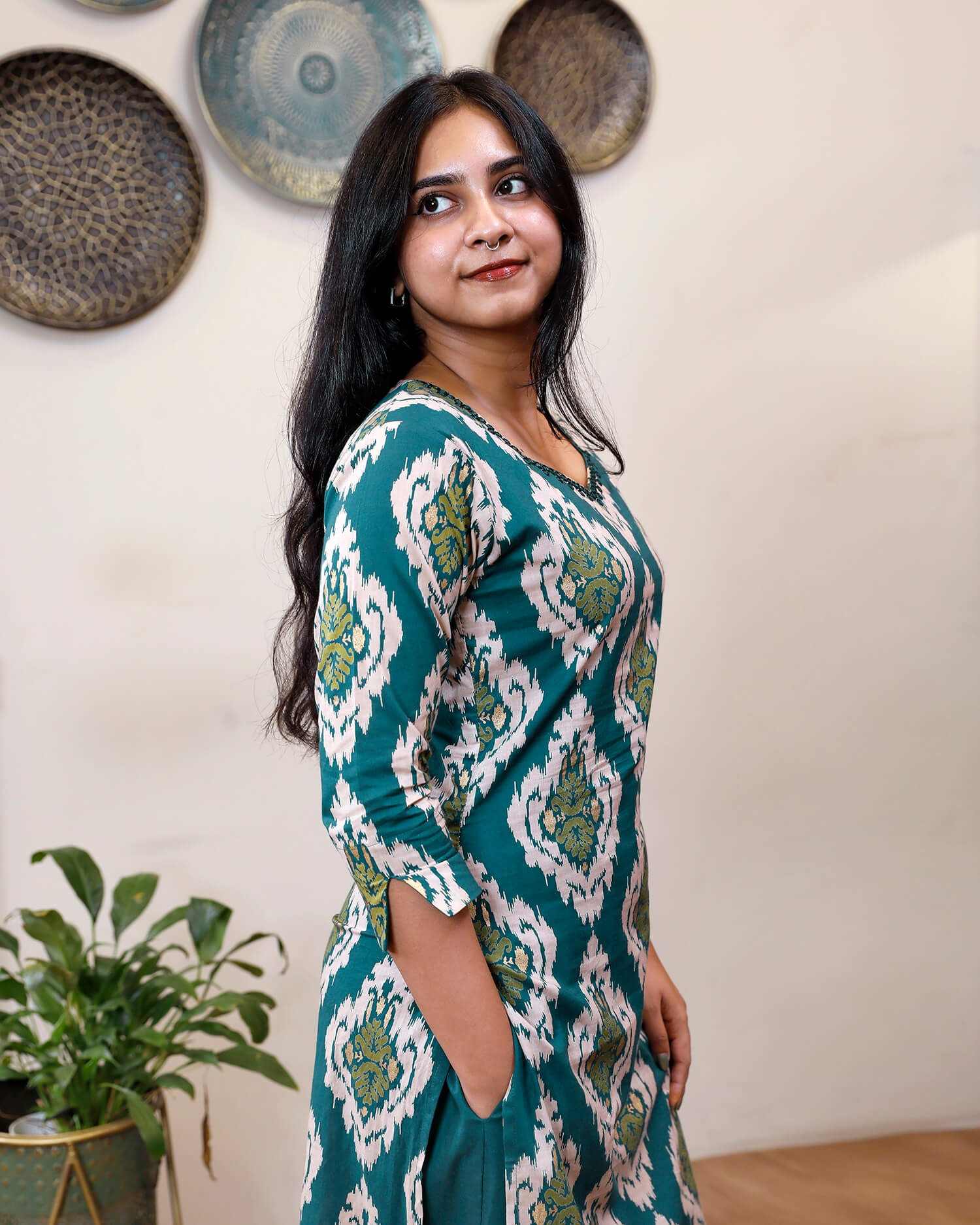 Mirror & Foil-Touch Cotton Co-ord Set – Stylish & Comfortable-Green