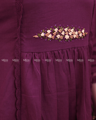 Flex Cotton 3-Panel Dress Kurti | Bullion Rose + Lace | Deep Magenta
