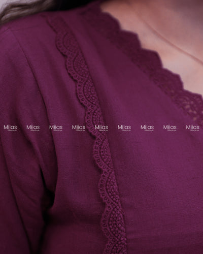 Flex Cotton 3-Panel Dress Kurti | Bullion Rose + Lace | Deep Magenta