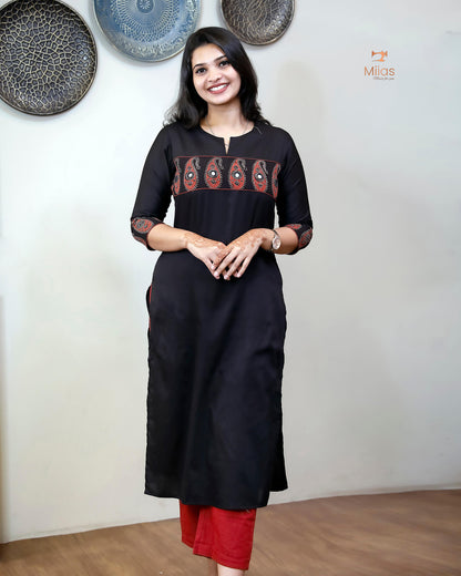 Jam Cotton Kurti with Sparkling Bead & Mirror Neck