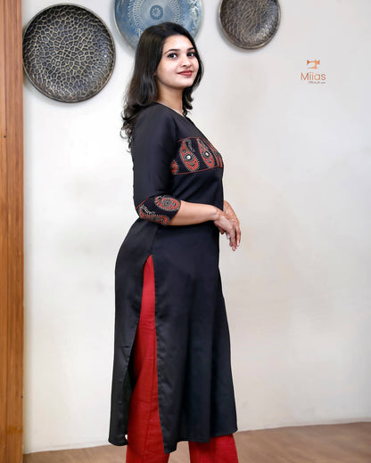 Jam Cotton Kurti with Sparkling Bead & Mirror Neck