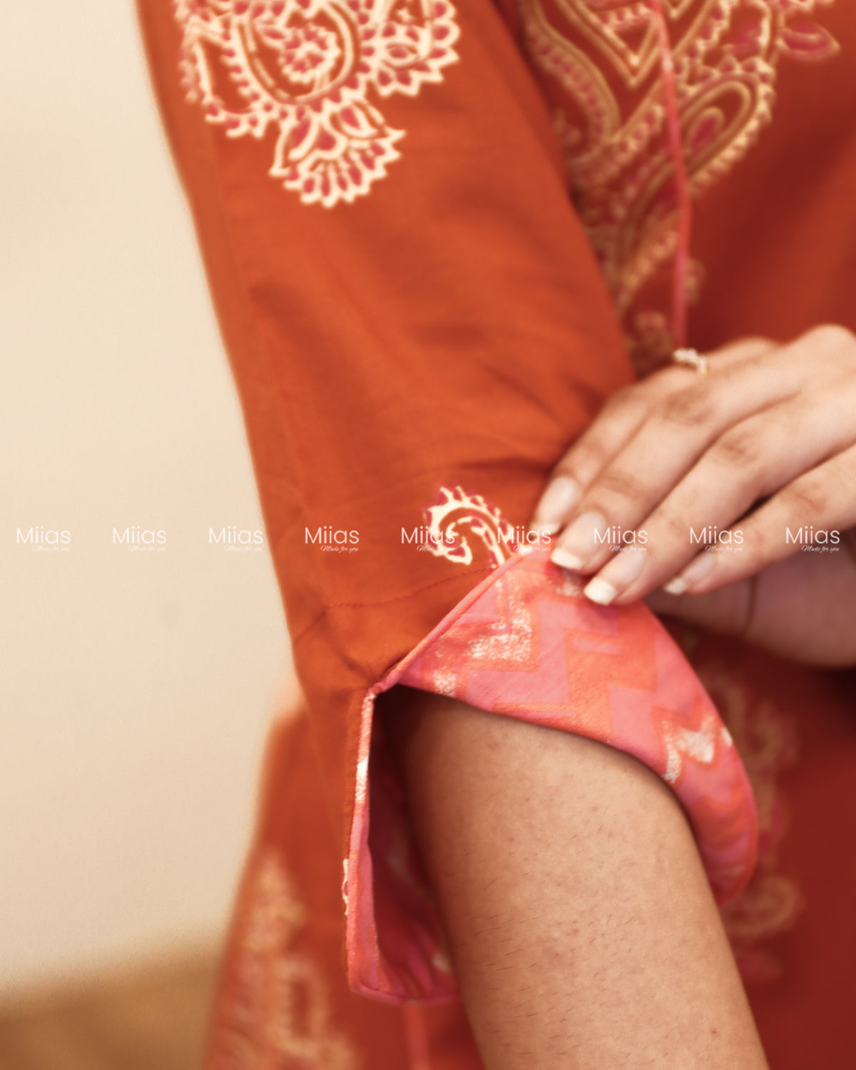 South Cotton 3-Panel Dress Kurti | Shirt Collar + Potli Buttons| Terracotta Orange