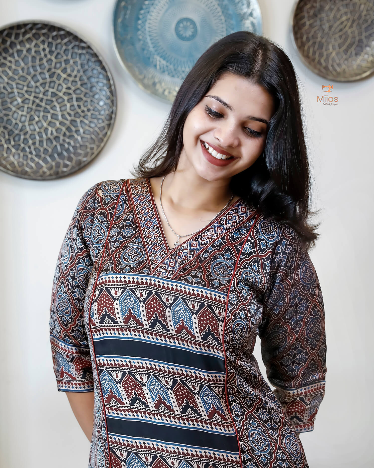 Pure Modal Silk Kurti Dress - V-Neck Panel & A-Line Back Elegance-Base Colour Black.