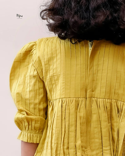 Cotton Pintuck Frock | Smocked Floral Yoke | Yellow