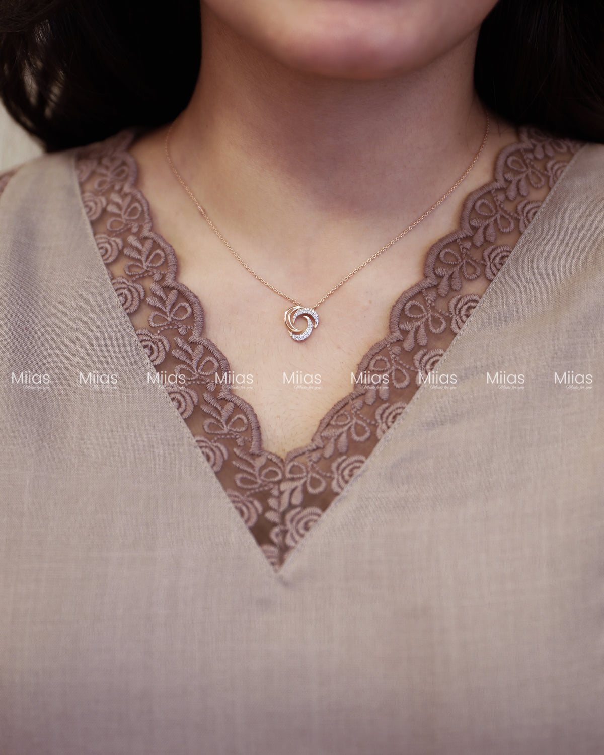 Flex Cotton 3-Panel Dress Kurti | Bullion Rose + Lace | Taupe