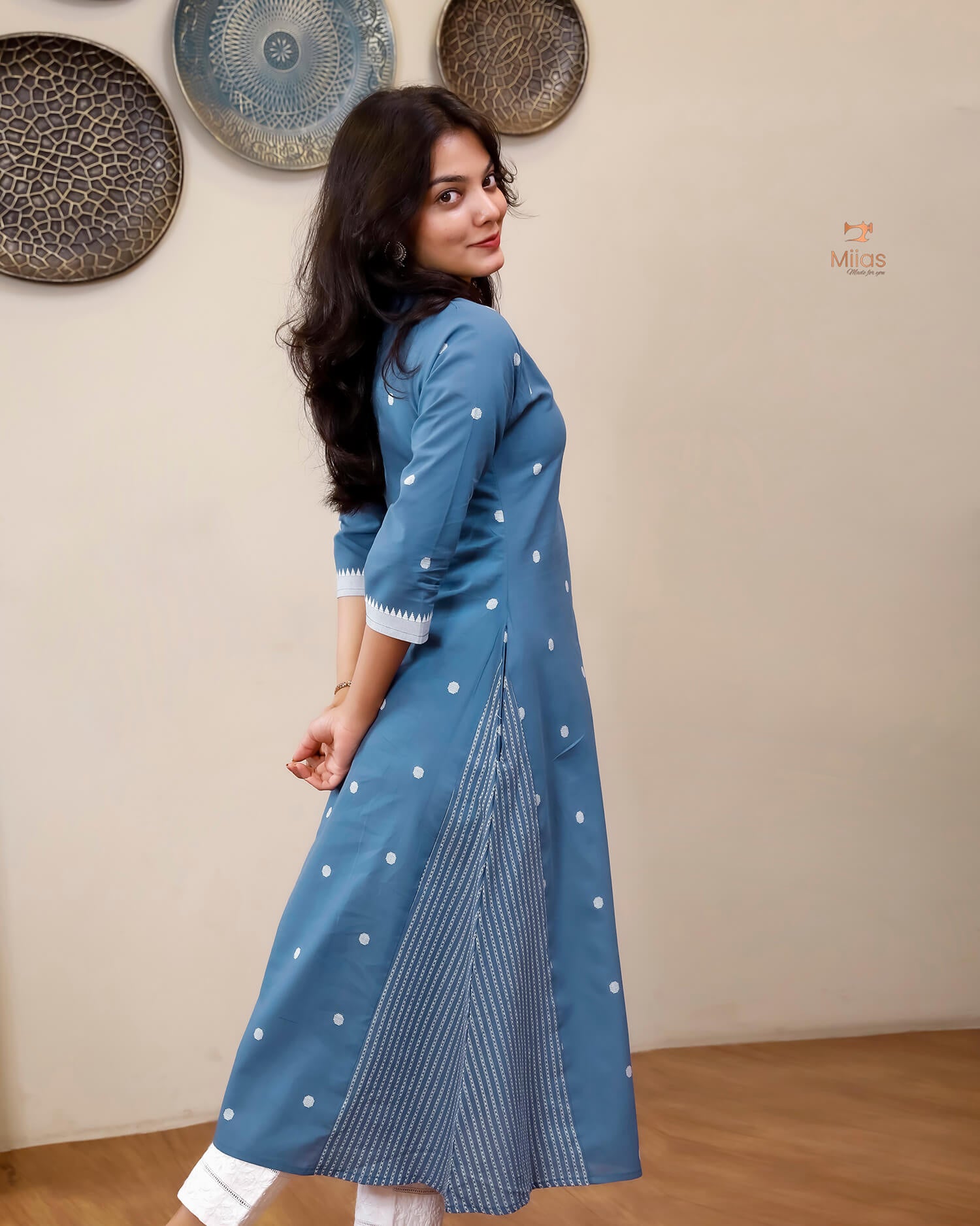 South Flex Cotton A-Line Kurti | Overlap Border + Pocket | Blue
