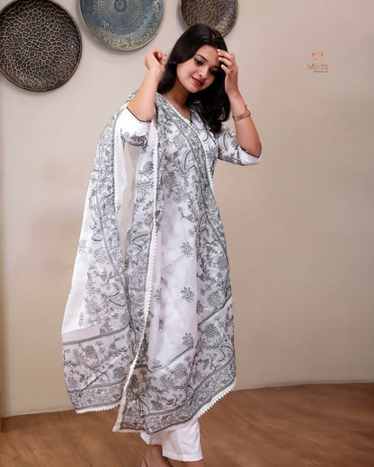 Super Net Suit Set: Graceful 3-Pc Embroidered Dresswear-Black Thread Work