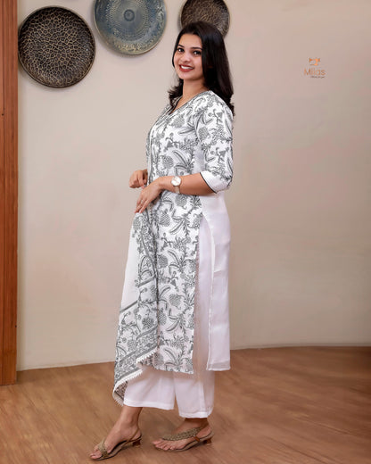 Super Net Suit Set: Graceful 3-Pc Embroidered Dresswear-Black Thread Work