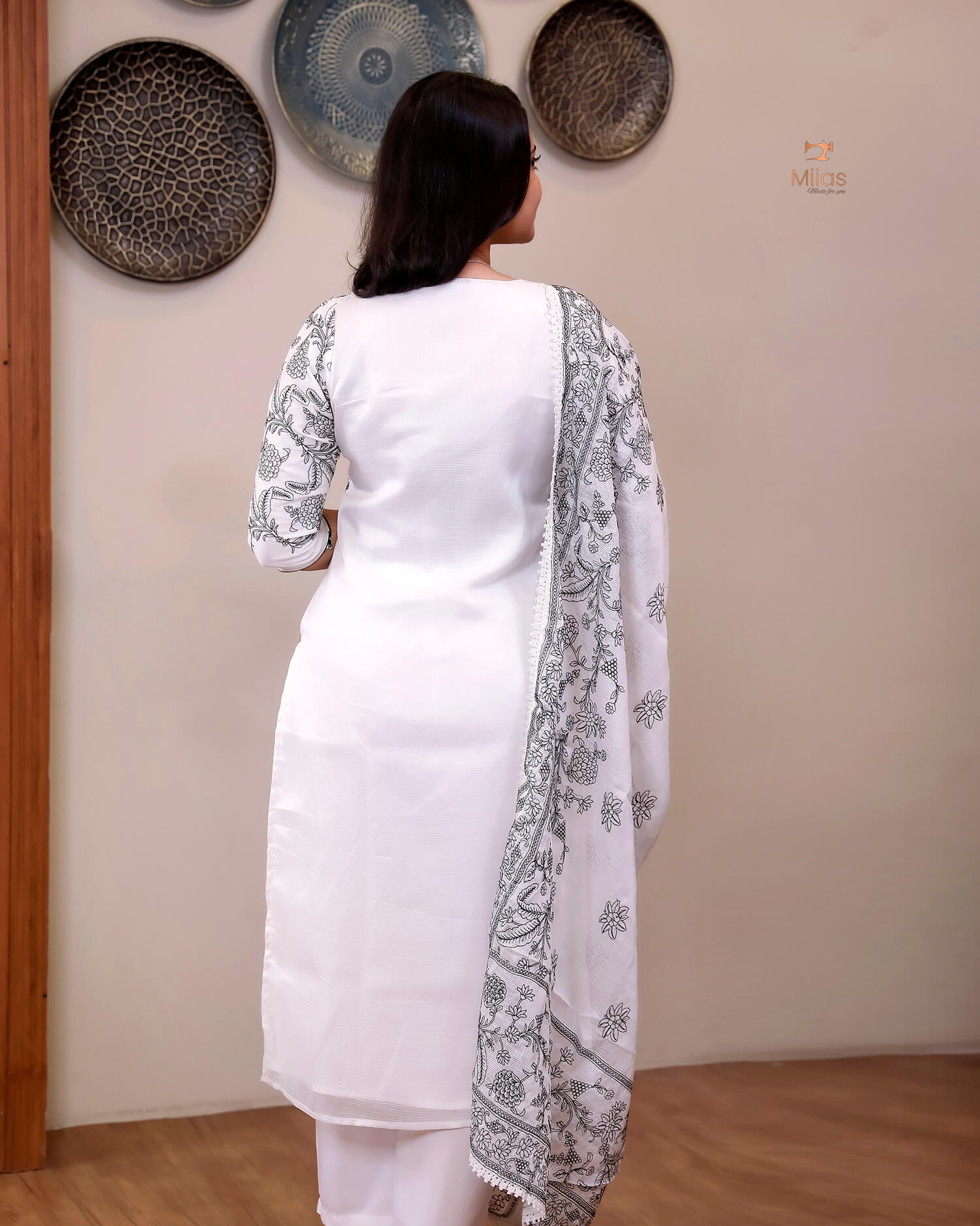 Super Net Suit Set: Graceful 3-Pc Embroidered Dresswear-Black Thread Work