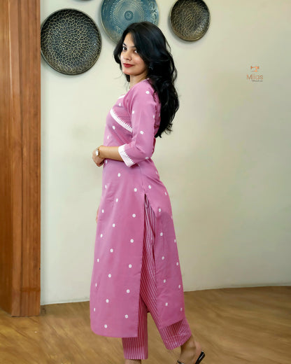 South Flex Cotton Co-ord Set | Butta Top + Striped Bottoms | Pink