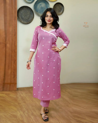 South Flex Cotton Co-ord Set | Butta Top + Striped Bottoms | Pink