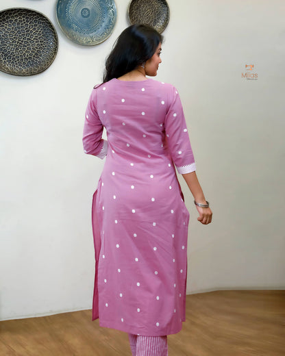 South Flex Cotton Co-ord Set | Butta Top + Striped Bottoms | Pink