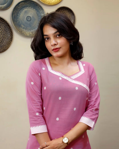 South Flex Cotton Co-ord Set | Butta Top + Striped Bottoms | Pink