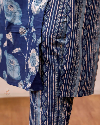 Cotton Co-ord Set | Printed Top & Bottom | Blue