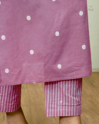 South Flex Cotton Co-ord Set | Butta Top + Striped Bottoms | Pink
