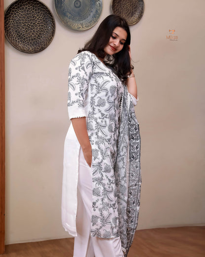 Super Net Suit Set: Graceful 3-Pc Embroidered Dresswear-Navy Blue Thread Work