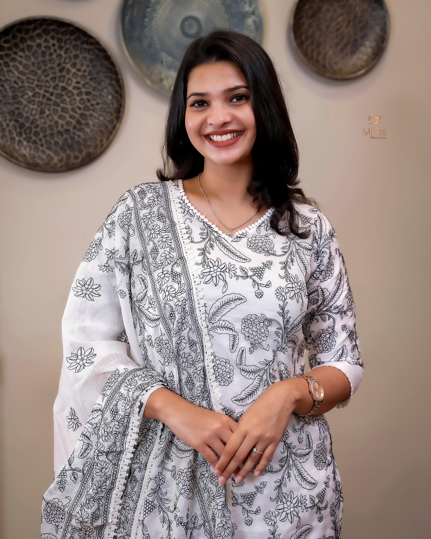 Super Net Suit Set: Graceful 3-Pc Embroidered Dresswear-Navy Blue Thread Work