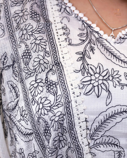 Super Net Suit Set: Graceful 3-Pc Embroidered Dresswear-Navy Blue Thread Work