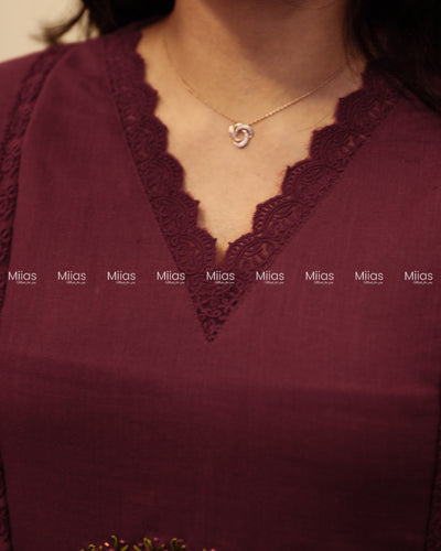 Flex Cotton 3-Panel Dress Kurti | Bullion Rose + Lace | Berry