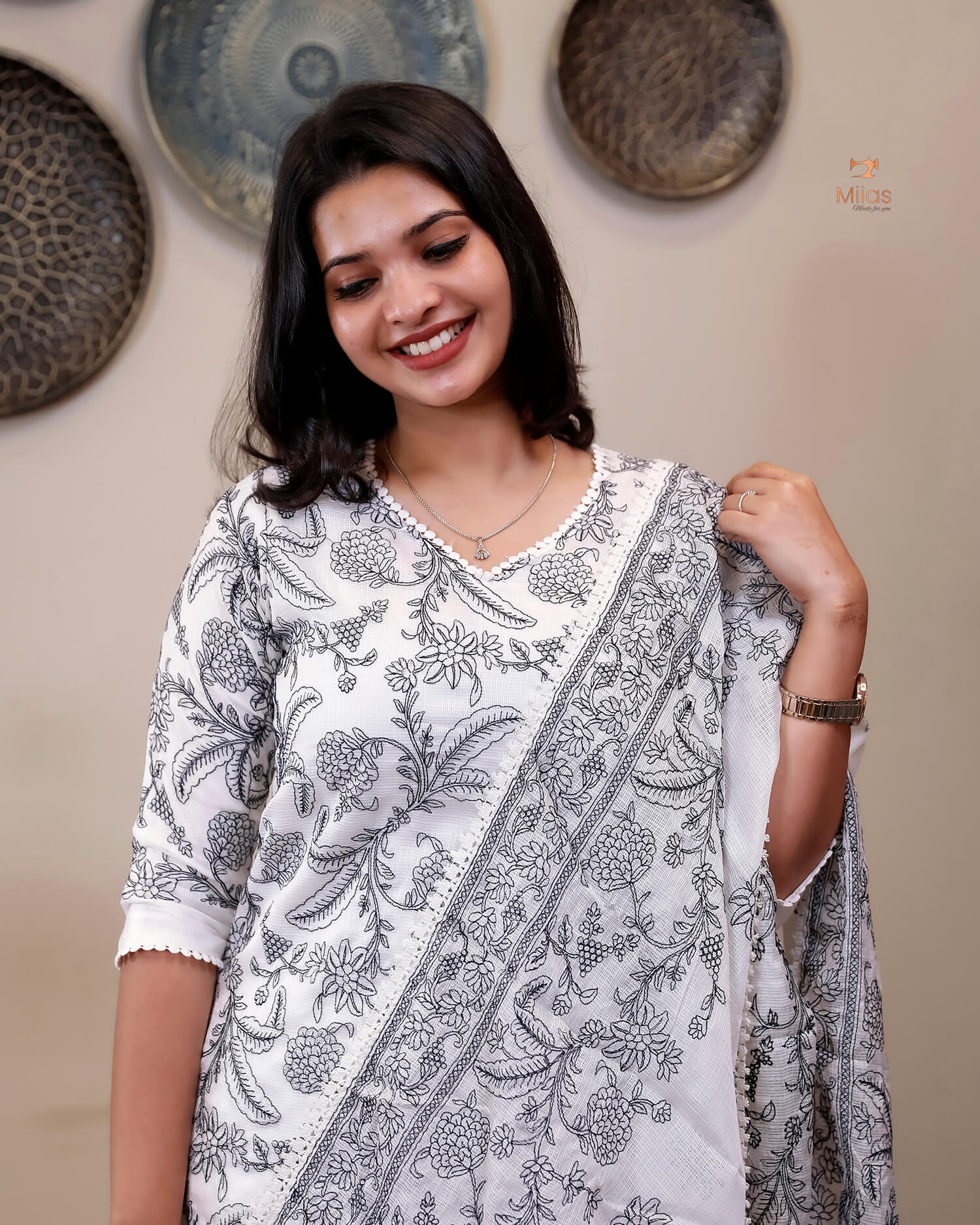 Super Net Suit Set: Graceful 3-Pc Embroidered Dresswear-Navy Blue Thread Work