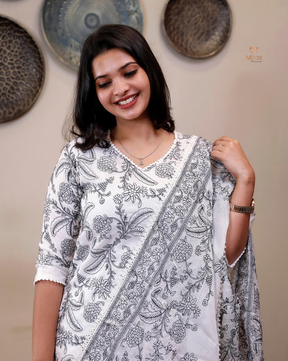 Super Net Suit Set: Graceful 3-Pc Embroidered Dresswear-Navy Blue Thread Work