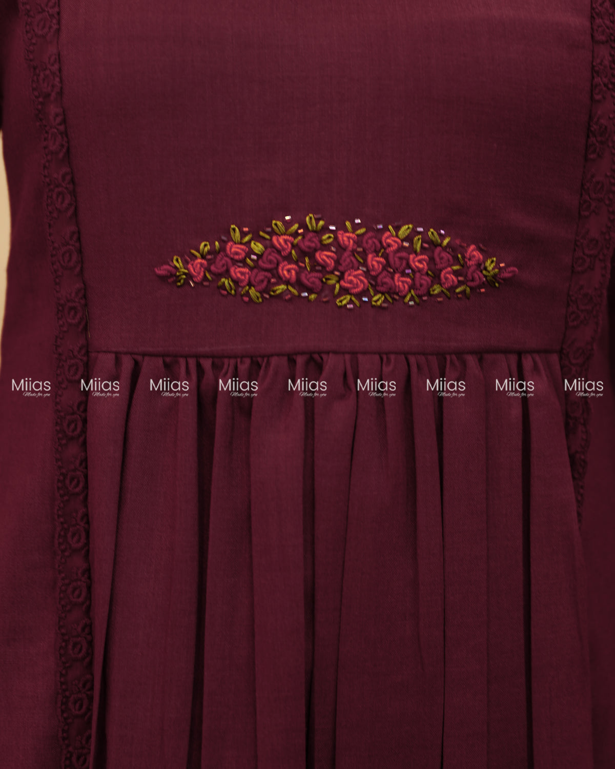 Flex Cotton 3-Panel Dress Kurti | Bullion Rose + Lace | Berry
