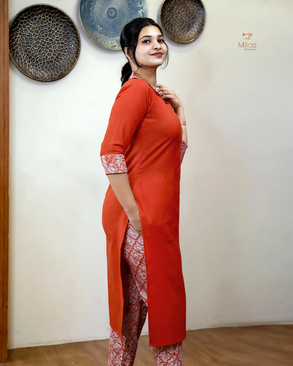 Cotton Co-ord Set with Double Collar & Printed Borders