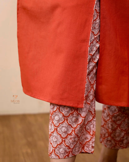 Cotton Co-ord Set with Double Collar & Printed Borders