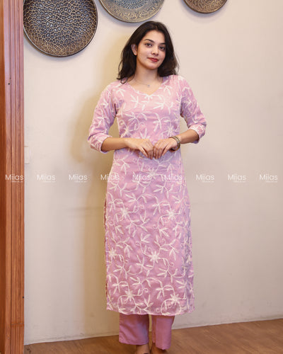 Chikankari Georgette Co-ord Set | Lined Top + Plain Pants | Baby Pink