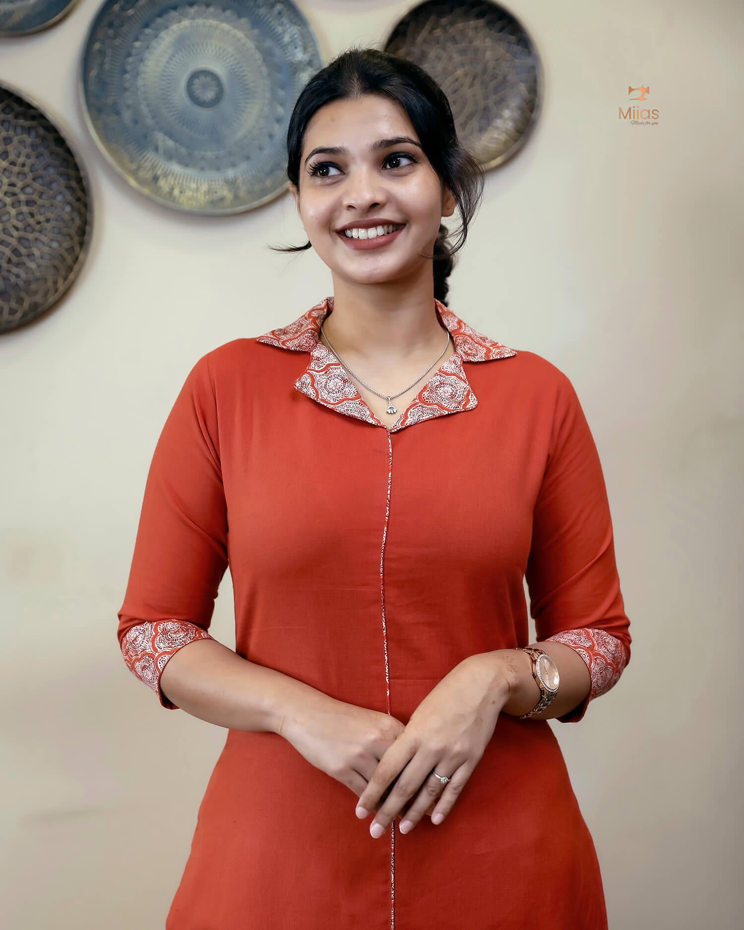 Cotton Co-ord Set with Double Collar & Printed Borders