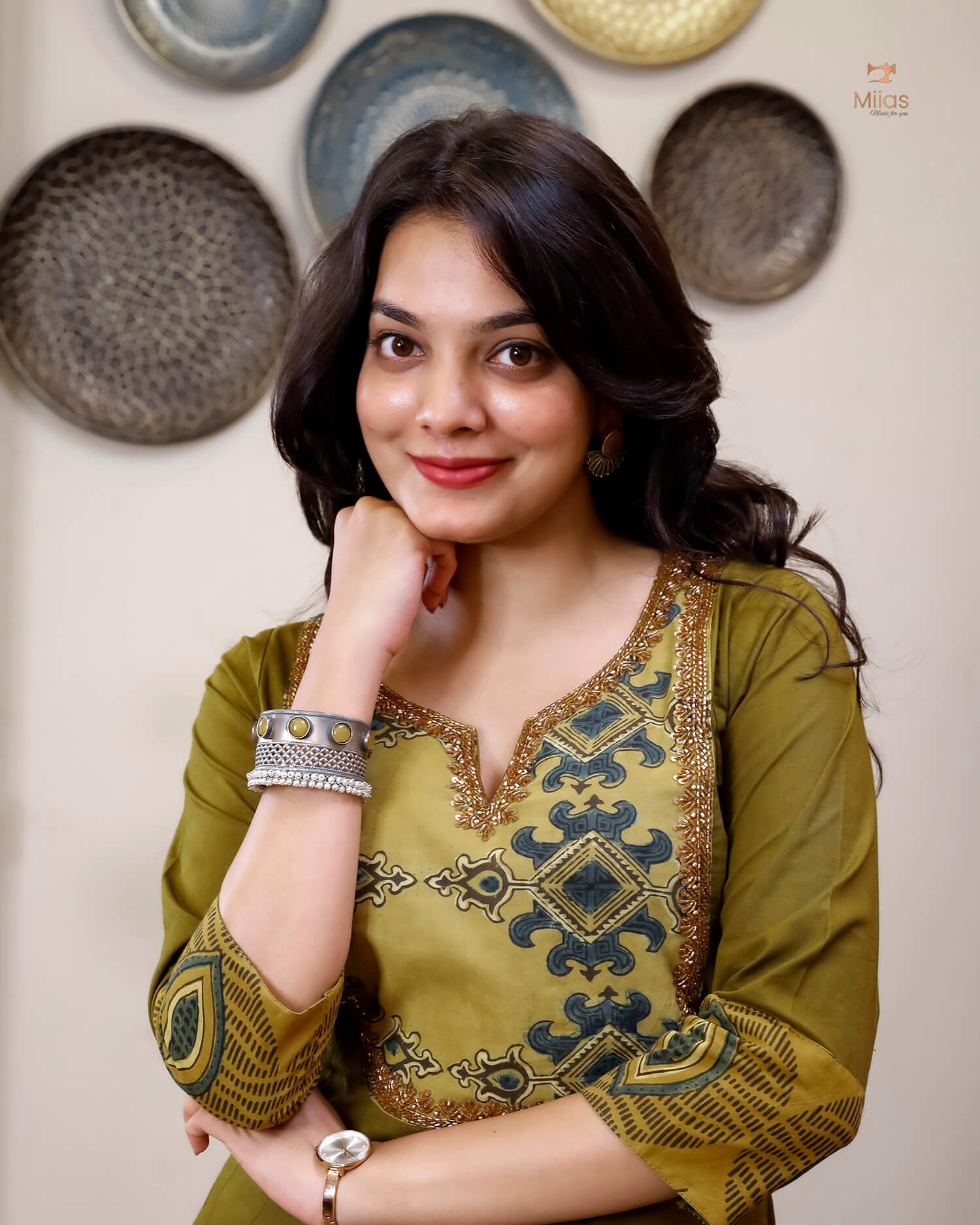 Lawn Cotton | Panel Kurti | Ajrakh Beaded Yoke | Burnt Olive
